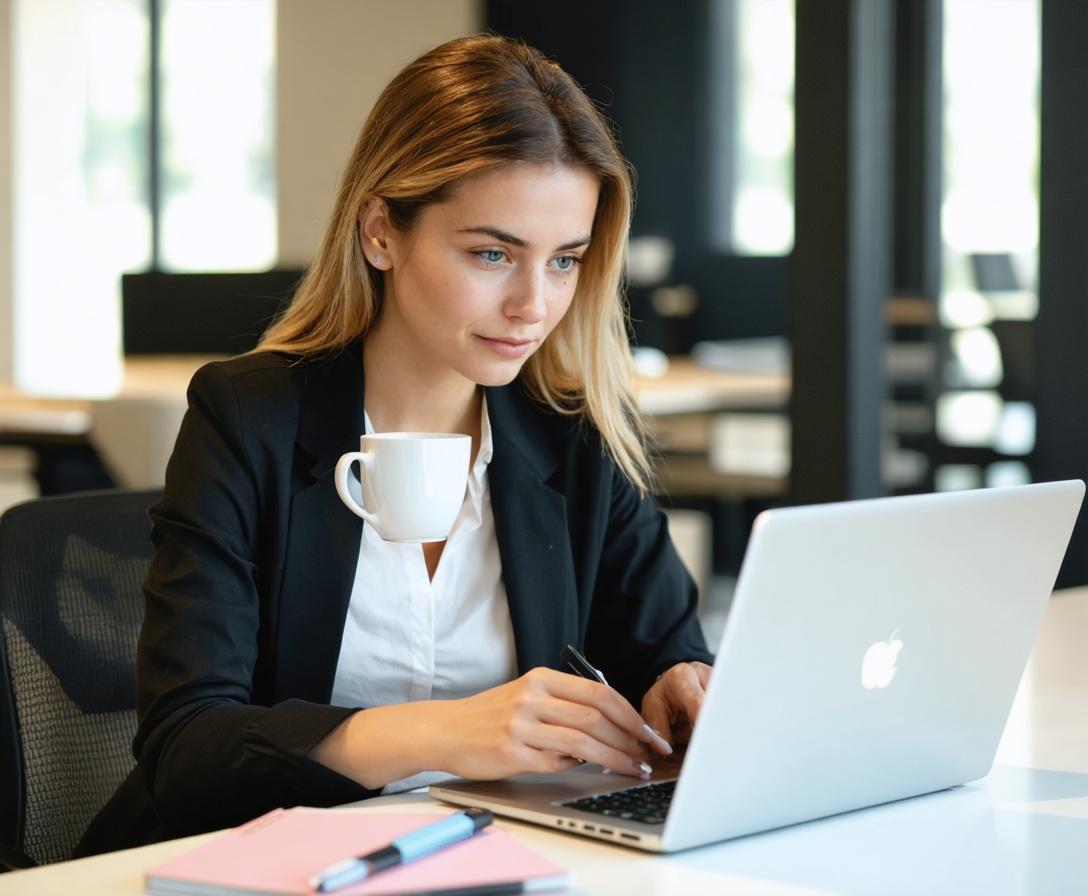 Студентка изучает финансовые графики на ноутбуке